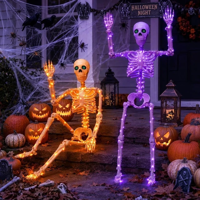 Alt view image 2 of 7 - Halloween Skeleton Decor with Purple & Orange Lights (350lights & 6H autoOff)