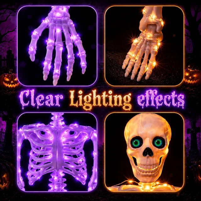 Alt view image 3 of 7 - Halloween Skeleton Decor with Purple & Orange Lights (350lights & 6H autoOff)