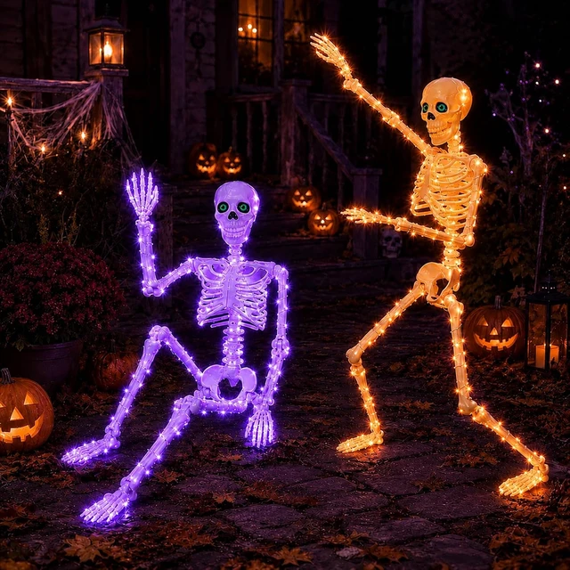 Alt view image 4 of 7 - Halloween Skeleton Decor with Purple & Orange Lights (350lights & 6H autoOff)