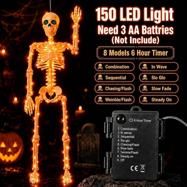 Alt view image 5 of 7 - Halloween Skeleton Decor with Purple & Orange Lights (350lights & 6H autoOff)