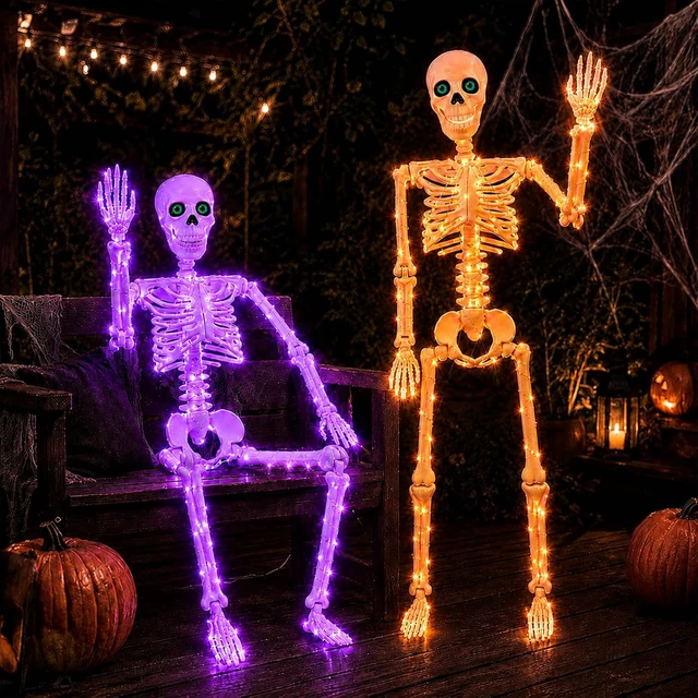 Alt view image 7 of 7 - Halloween Skeleton Decor with Purple & Orange Lights (350lights & 6H autoOff)