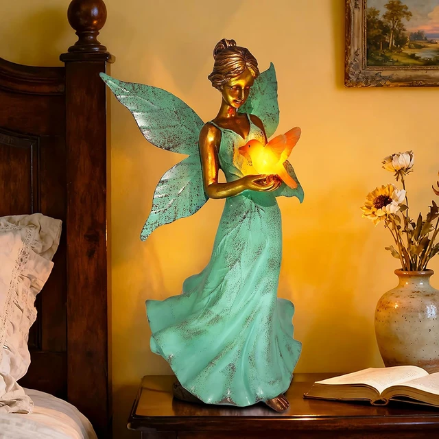 Alt view image 3 of 7 - 10in Fairy Angel Girls Garden Statue with Solar Lights, Outdoor Waterproof Decor