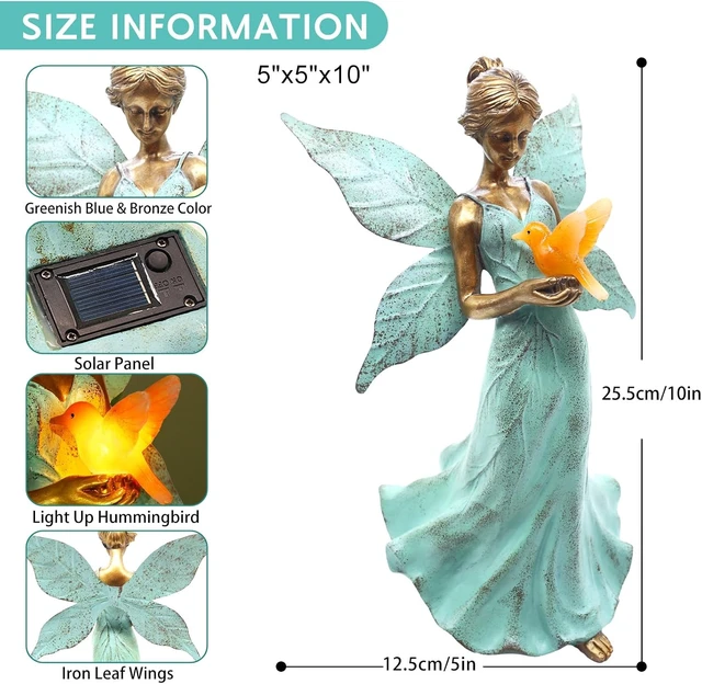 Alt view image 4 of 7 - 10in Fairy Angel Girls Garden Statue with Solar Lights, Outdoor Waterproof Decor