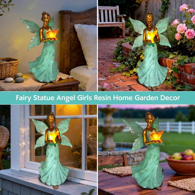 Alt view image 7 of 7 - 10in Fairy Angel Girls Garden Statue with Solar Lights, Outdoor Waterproof Decor