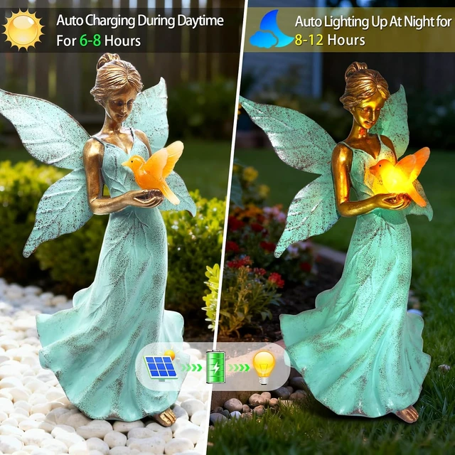 Alt view image 6 of 7 - 10in Fairy Angel Girls Garden Statue with Solar Lights, Outdoor Waterproof Decor