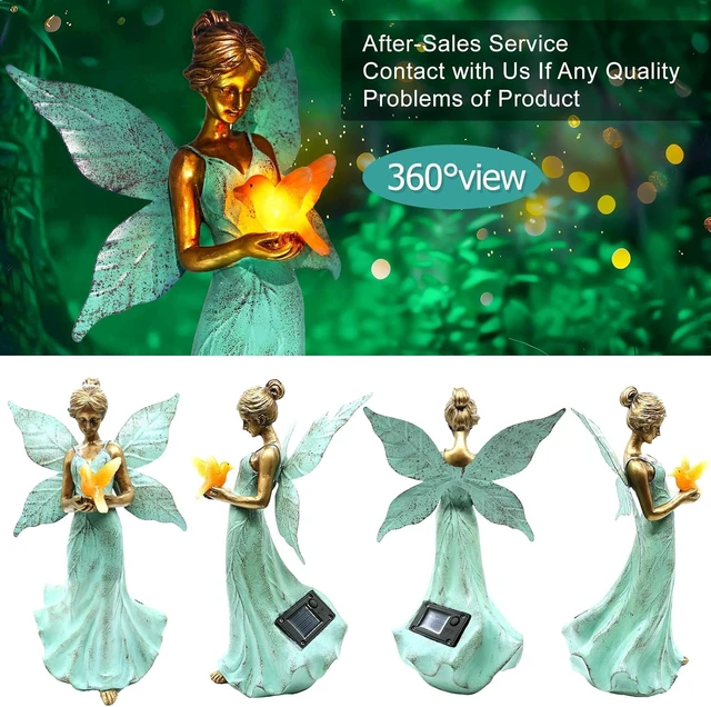 Alt view image 5 of 7 - 10in Fairy Angel Girls Garden Statue with Solar Lights, Outdoor Waterproof Decor
