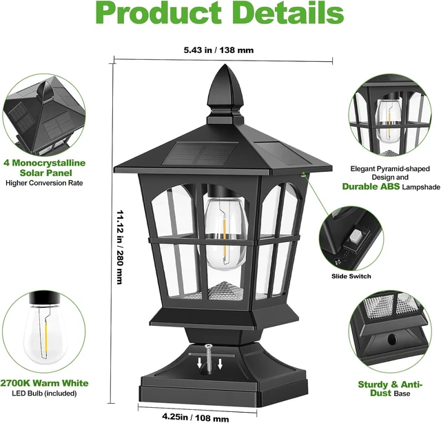 Alt view image 3 of 7 - 2-Pcs Thomas Edison Solar Post Lights Outdoor