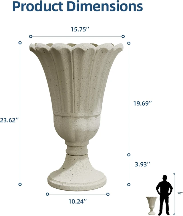 Alt view image 2 of 7 - 24" Tall Beige Urn Planters with Pedestal for Outdoor Plants