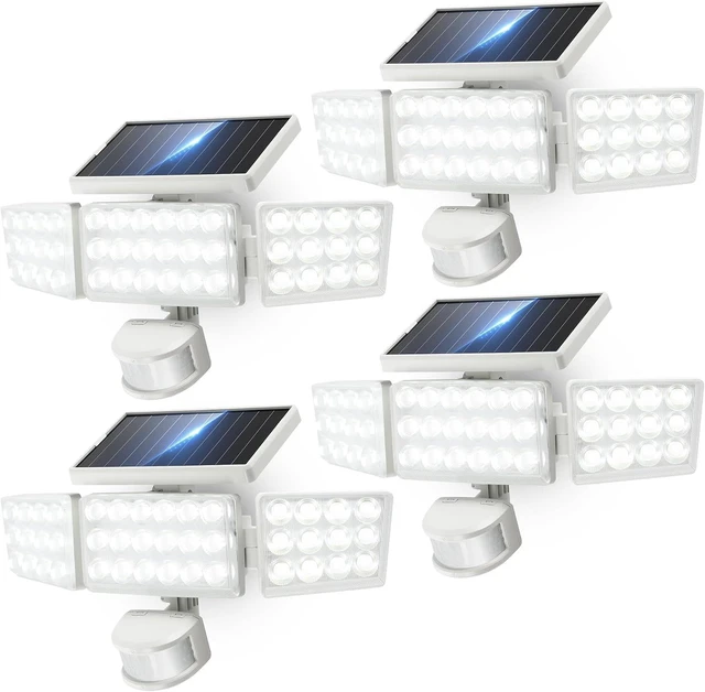 Main image of 3500LM Solar Flood Lights Outdoor 168 LED 3-Head 300° Motion Sensor Security Lights, IP65 Waterproof, 3 Modes, 4 Pack (White)