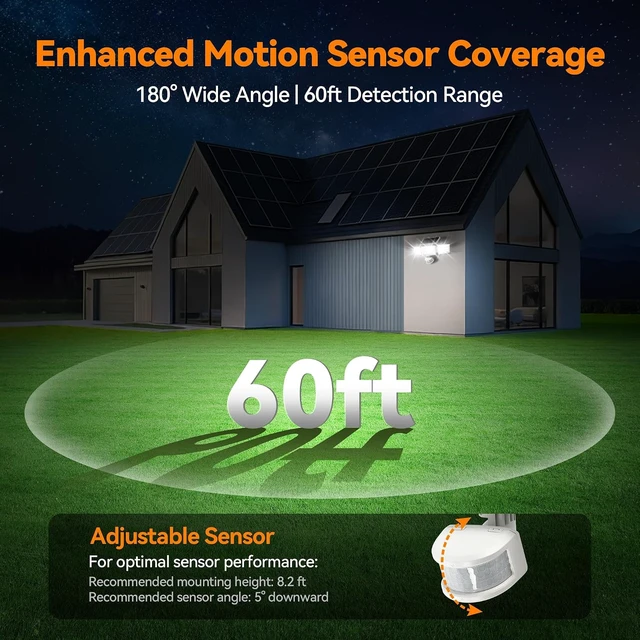Alt view image 4 of 7 - 3500LM Solar Flood Lights Outdoor 168 LED 3-Head 300° Motion Sensor Security Lights, IP65 Waterproof, 3 Modes, 4 Pack (White)