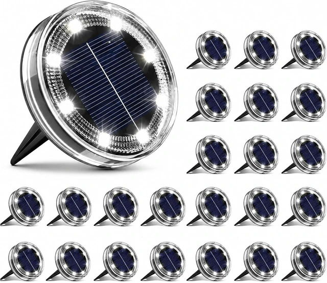 Main image of 24 Pack Solar Ground Lights 2.8 Inch Flat Anti-Rust Waterproof LED Disc Lights for Yard, Walkway, Lawn, Path, Cool White