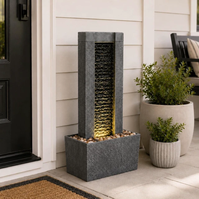 Alt view image 2 of 7 - Freestanding Stone-Look Outdoor Water Fountain