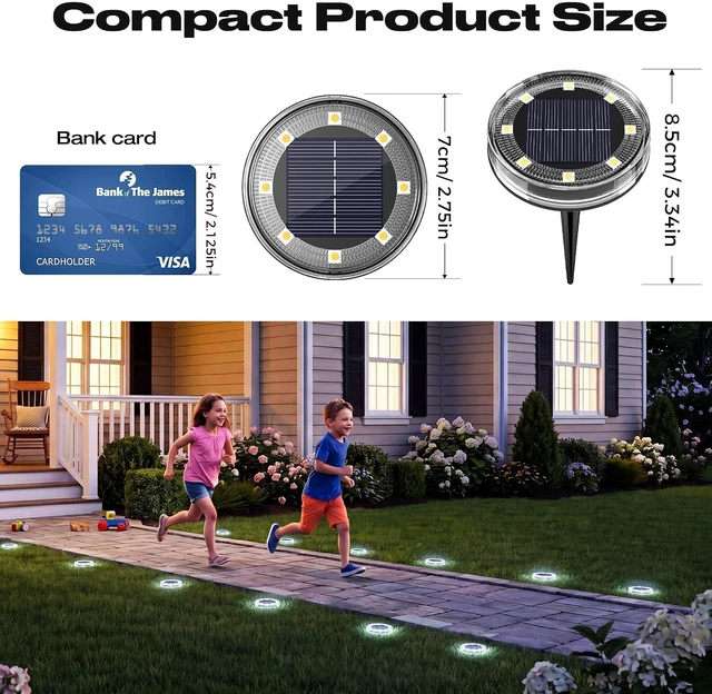 Alt view image 5 of 7 - 24 Pack Solar Ground Lights 2.8 Inch Flat Anti-Rust Waterproof LED Disc Lights for Yard, Walkway, Lawn, Path, Cool White