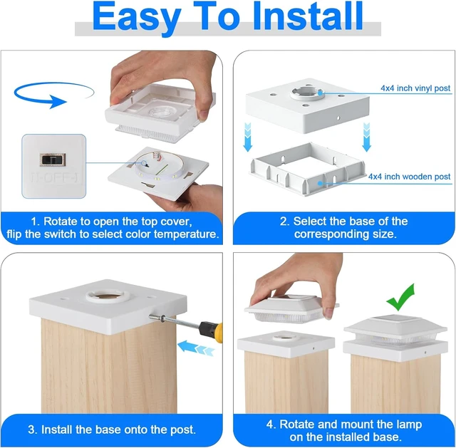 Alt view image 4 of 7 - 16-Pack White Solar Post Cap Lights Outdoor for 4x4 Posts