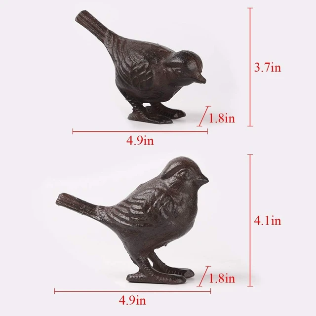 Alt view image 2 of 7 - 2 Pack Rustic Cast Iron Bird Statues for Indoor & Outdoor