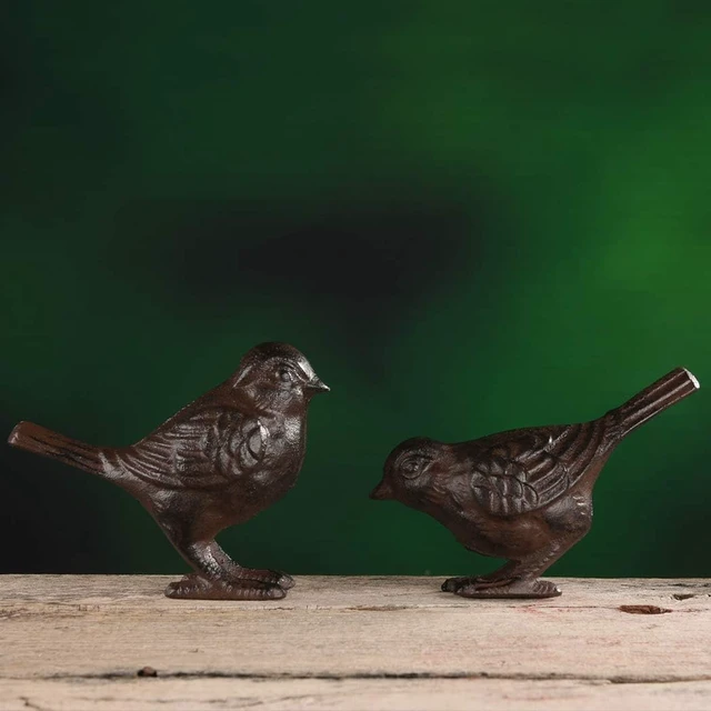 Alt view image 3 of 7 - 2 Pack Rustic Cast Iron Bird Statues for Indoor & Outdoor