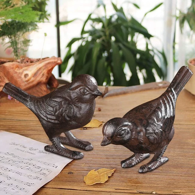 Alt view image 4 of 7 - 2 Pack Rustic Cast Iron Bird Statues for Indoor & Outdoor