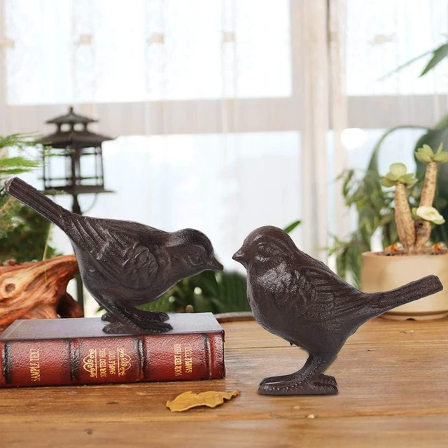 Alt view image 5 of 7 - 2 Pack Rustic Cast Iron Bird Statues for Indoor & Outdoor