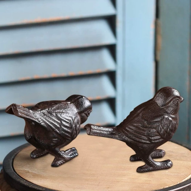 Alt view image 7 of 7 - 2 Pack Rustic Cast Iron Bird Statues for Indoor & Outdoor