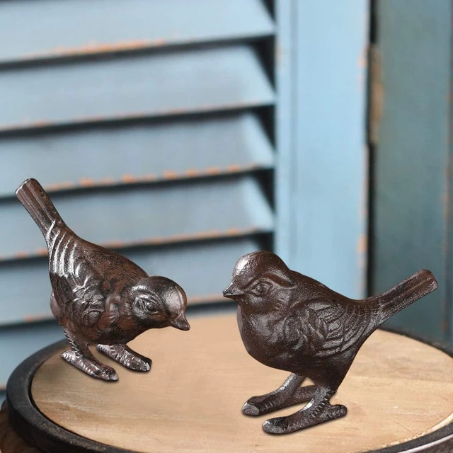 Alt view image 6 of 7 - 2 Pack Rustic Cast Iron Bird Statues for Indoor & Outdoor