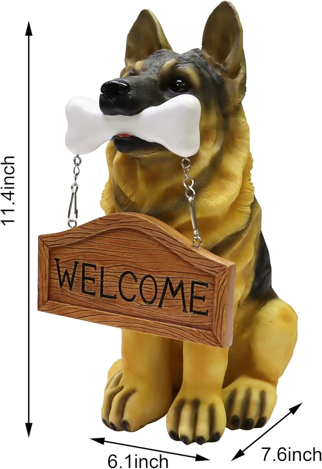 Alt view image 4 of 7 - 12" H German Shepherd Puppy Resin Statue with Reversible Welcome & Go Away Sign, Garden Decor