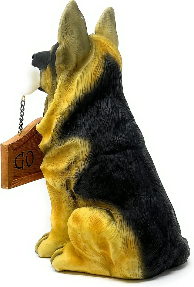 Alt view image 7 of 7 - 12" H German Shepherd Puppy Resin Statue with Reversible Welcome & Go Away Sign, Garden Decor