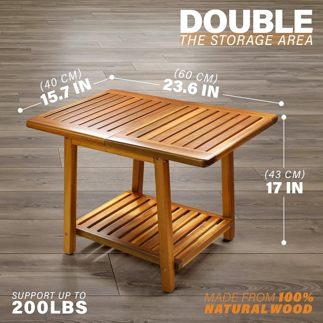 Alt view image 3 of 7 - 24 Inch Acacia Outdoor Side Table 2-Tier Weather Resistant Sturdy Patio End Table for Patio, Pool, Porch, Teak Finish (Large)