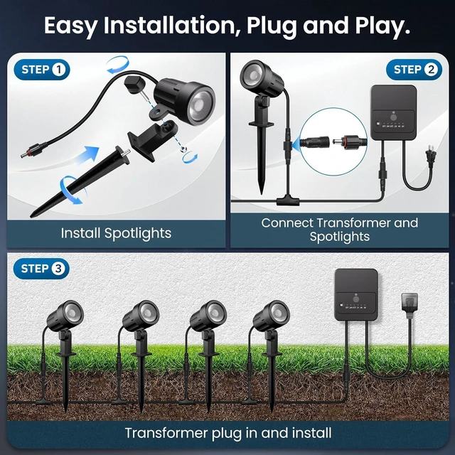 Alt view image 4 of 7 - 12-Pack Plug & Play 3W Warm White Low Voltage Landscape Light Kit