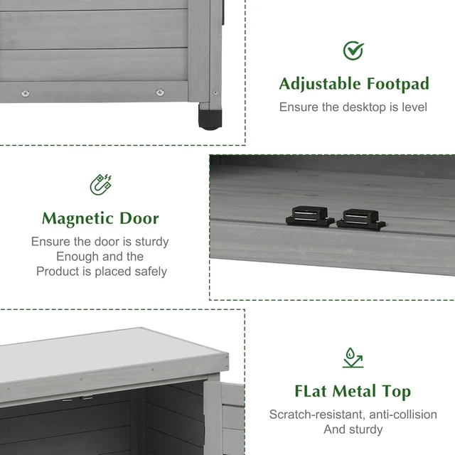 Alt view image 5 of 6 - Outdoor Storage Cabinet & Potting Bench Table with Metal Top Wooden Garden Workstation (Classic Grey, 36x31x17in)