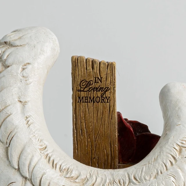 Alt view image 6 of 7 - 12" Angel Wings Embracing Cross & Rose Memorial Garden Statue for a Beloved One