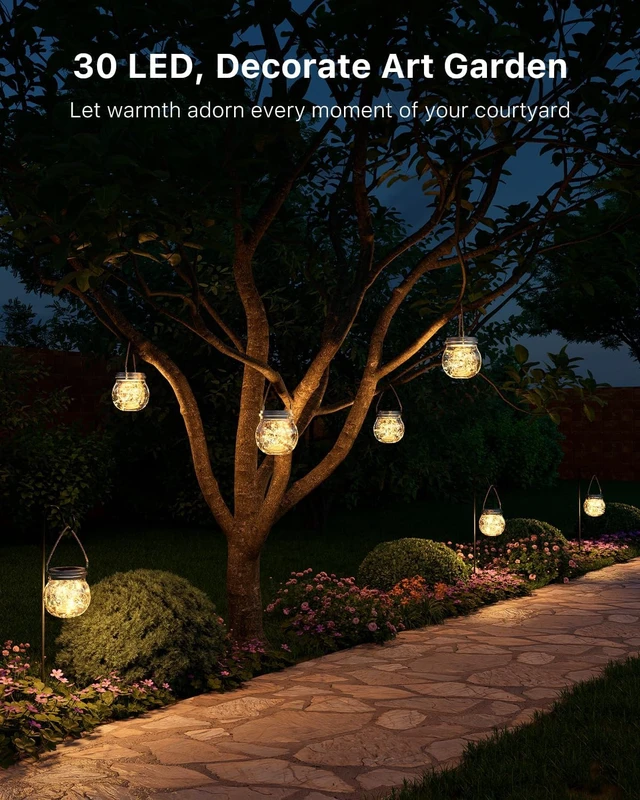 Alt view image 2 of 7 - 6 Pc Solar Powered Glass Ball Lantern Outdoor Waterproof Hanging Round