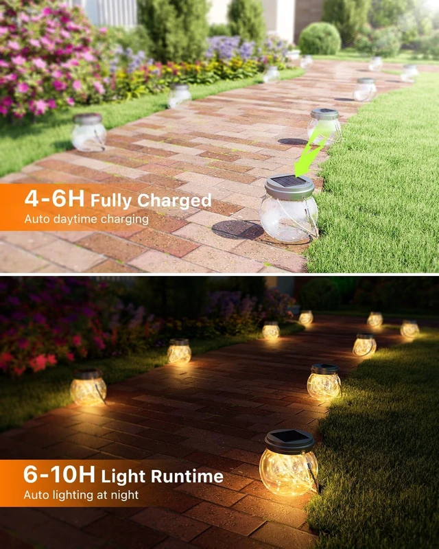 Alt view image 3 of 7 - 6 Pc Solar Powered Glass Ball Lantern Outdoor Waterproof Hanging Round