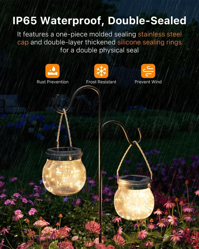 Alt view image 5 of 7 - 6 Pc Solar Powered Glass Ball Lantern Outdoor Waterproof Hanging Round