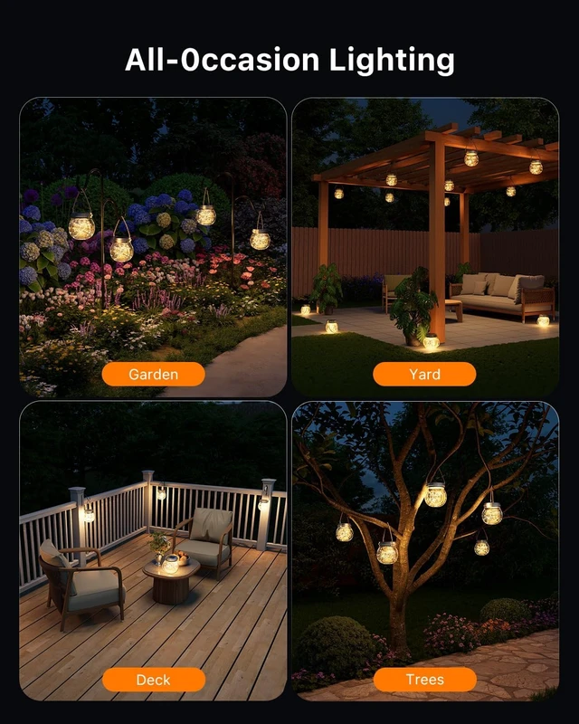 Alt view image 6 of 7 - 6 Pc Solar Powered Glass Ball Lantern Outdoor Waterproof Hanging Round