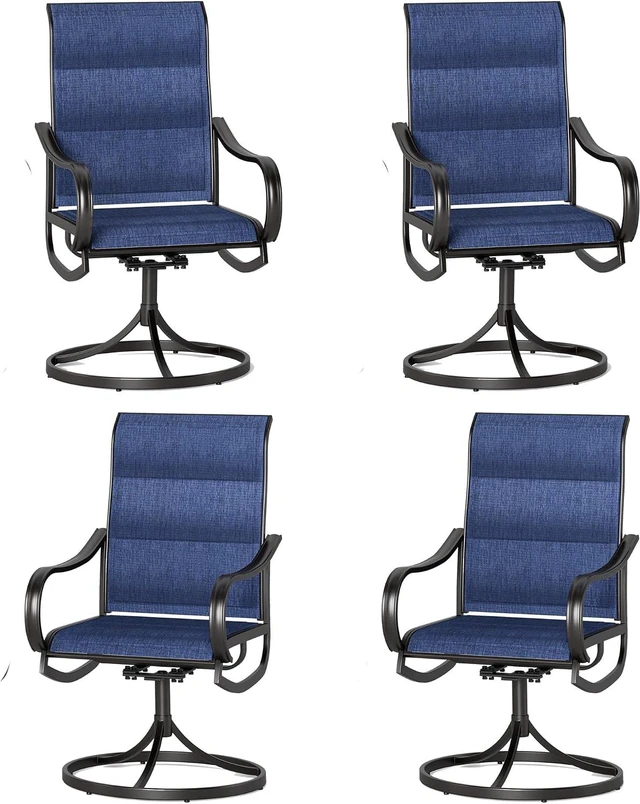 Main image of Set of 4 Swivel Patio Dining Chairs with Blue Padded Fabric