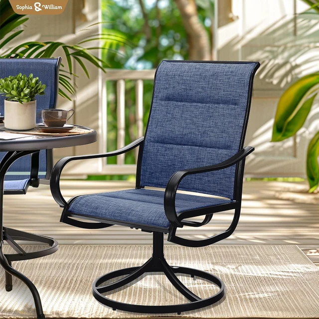 Alt view image 2 of 7 - Set of 4 Swivel Patio Dining Chairs with Blue Padded Fabric