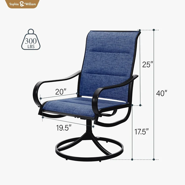 Alt view image 3 of 7 - Set of 4 Swivel Patio Dining Chairs with Blue Padded Fabric
