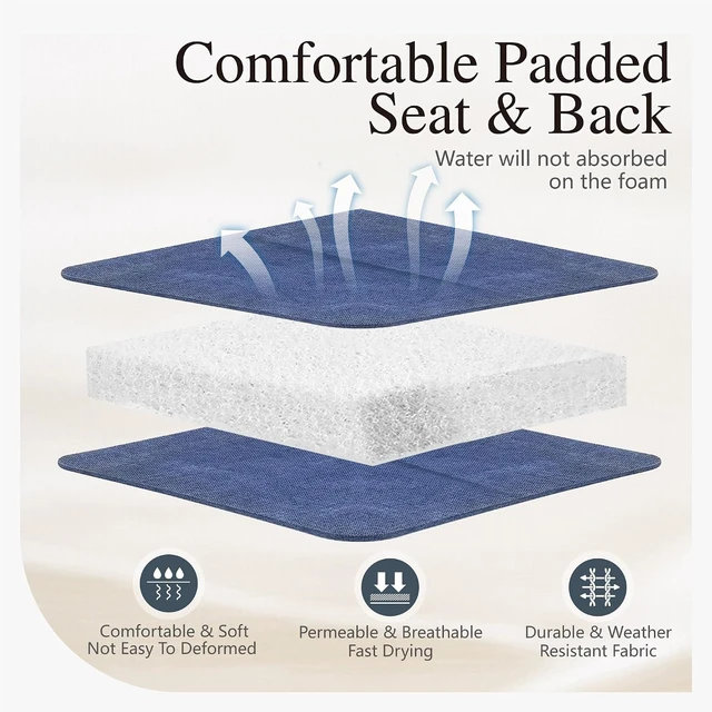 Alt view image 5 of 7 - Set of 4 Swivel Patio Dining Chairs with Blue Padded Fabric