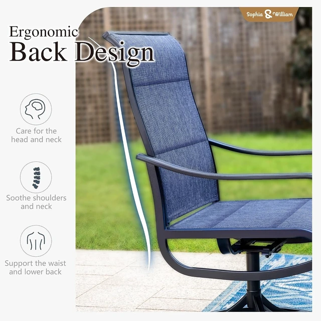 Alt view image 7 of 7 - Set of 4 Swivel Patio Dining Chairs with Blue Padded Fabric