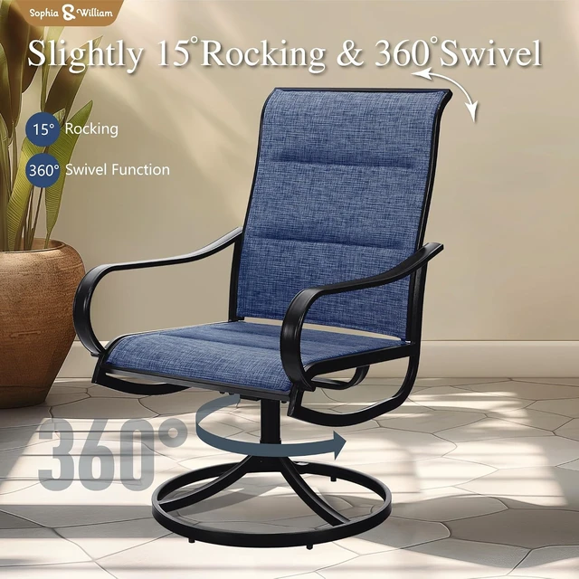 Alt view image 6 of 7 - Set of 4 Swivel Patio Dining Chairs with Blue Padded Fabric