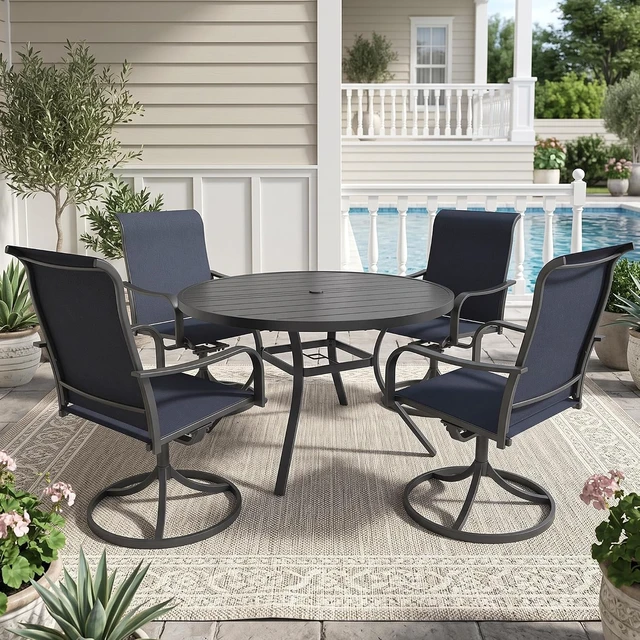 Alt view image 2 of 7 - Set of 2 Blue Swivel Rocking Patio Dining Chairs Outdoor