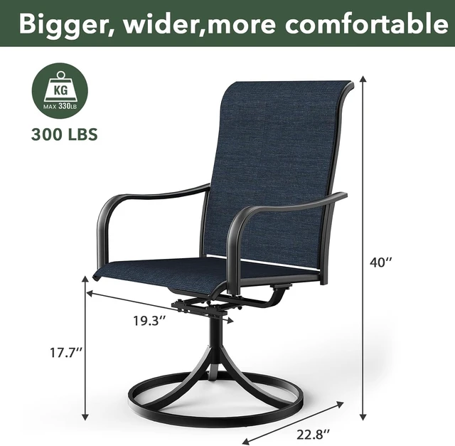 Alt view image 3 of 7 - Set of 2 Blue Swivel Rocking Patio Dining Chairs Outdoor
