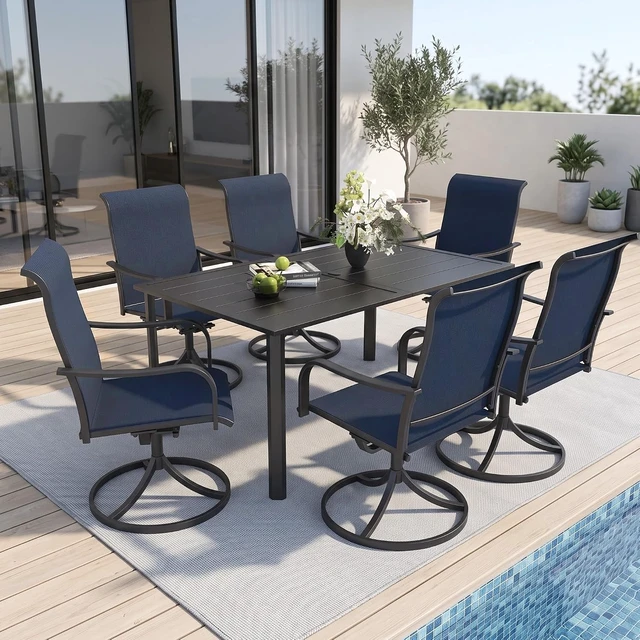 Alt view image 5 of 7 - Set of 2 Blue Swivel Rocking Patio Dining Chairs Outdoor