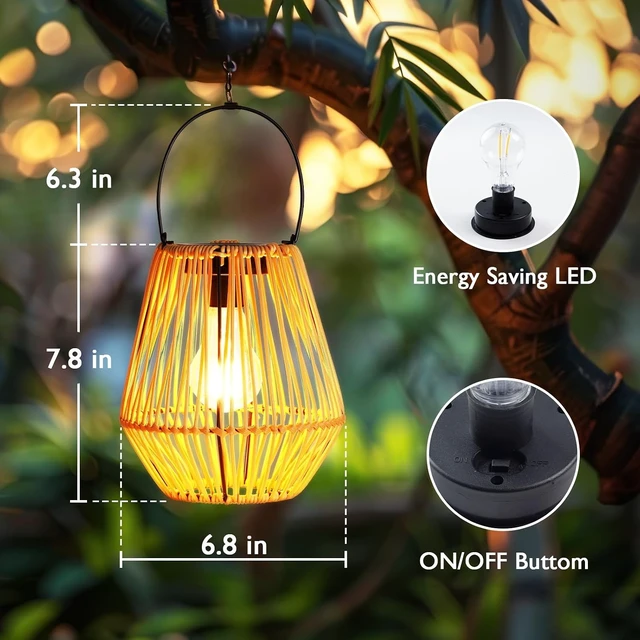 Alt view image 4 of 7 - 2 Pack Waterproof Rattan Solar Lanterns Outdoor Hanging Lights