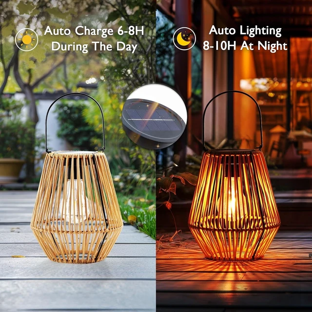Alt view image 3 of 7 - 2 Pack Waterproof Rattan Solar Lanterns Outdoor Hanging Lights