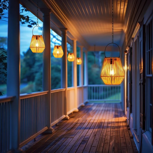 Alt view image 6 of 7 - 2 Pack Waterproof Rattan Solar Lanterns Outdoor Hanging Lights