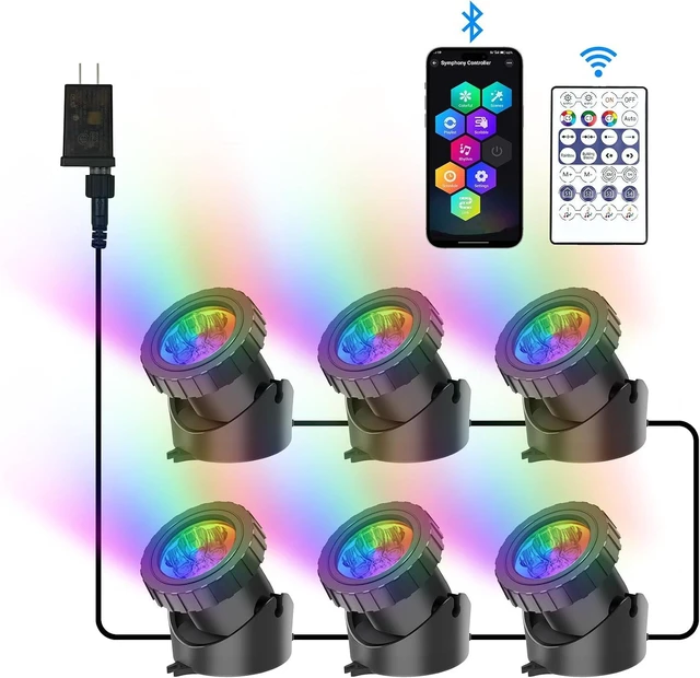 Main image of RGB Underwater Pond Lights Super Bright Submersible LED Fountain Spotlights, Bluetooth APP Control, IP68 Waterproof for Fish Tank, Garden, Yard, Pool (Set of 6)