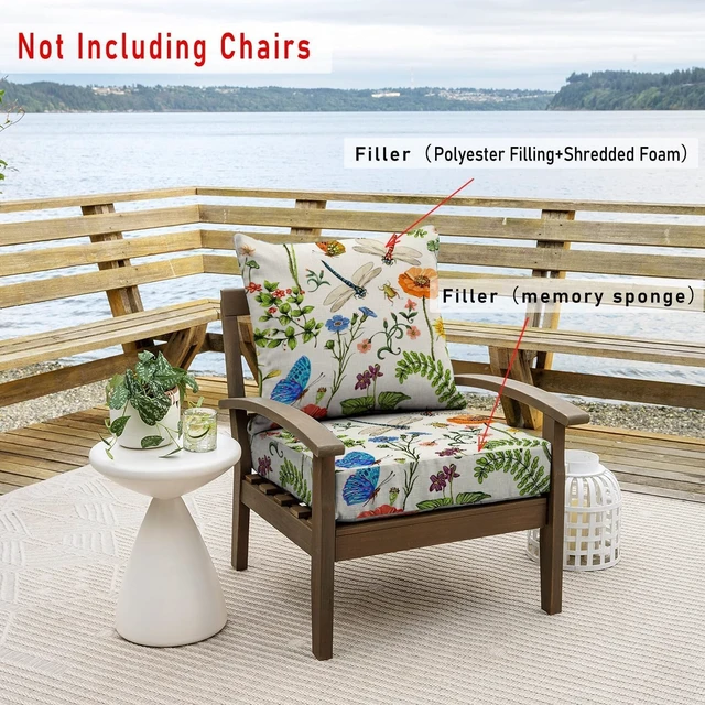 Alt view image 5 of 6 - 24x22 4" Thick Outdoor Patio Chair Cushions, Garden Flower