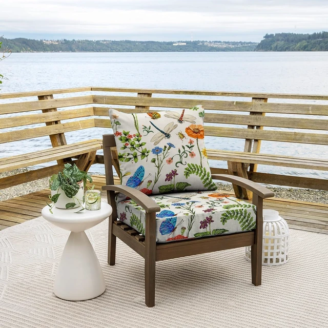 Alt view image 6 of 6 - 24x22 4" Thick Outdoor Patio Chair Cushions, Garden Flower