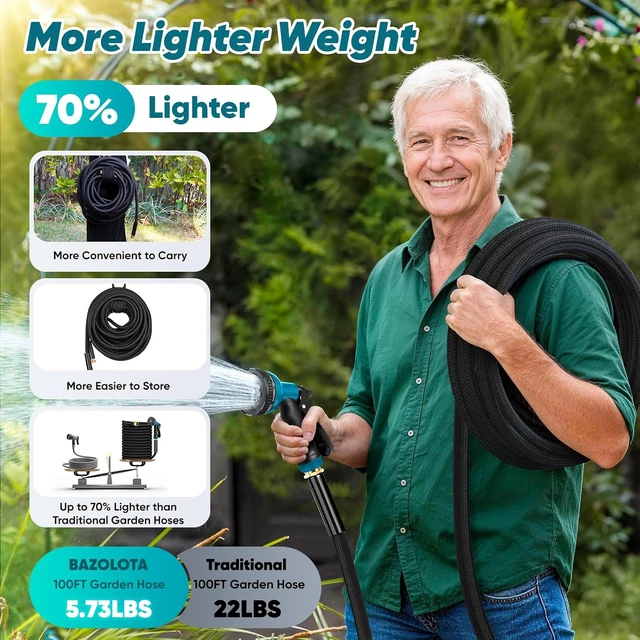Alt view image 2 of 7 - 100FT Non-Expanding Lightweight Flexible Garden HoseBlack